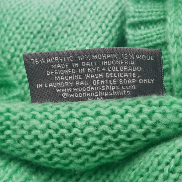 WOODEN SHIPS Mohair Wool Sweater V-Neck Soft Knit Pullover Oversized Green S M - Picture 3 of 10